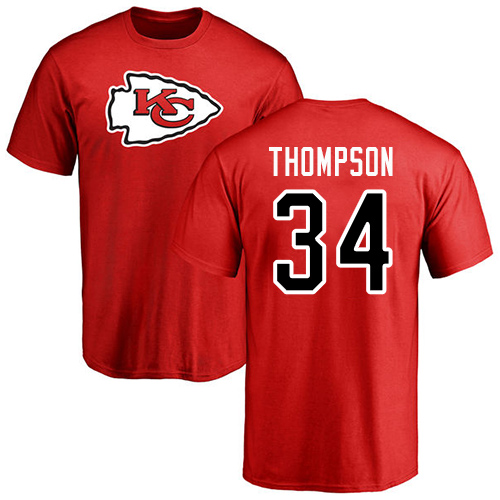 Men Kansas City Chiefs #34 Thompson Darwin Red Name and Number Logo T-Shirt->nfl t-shirts->Sports Accessory